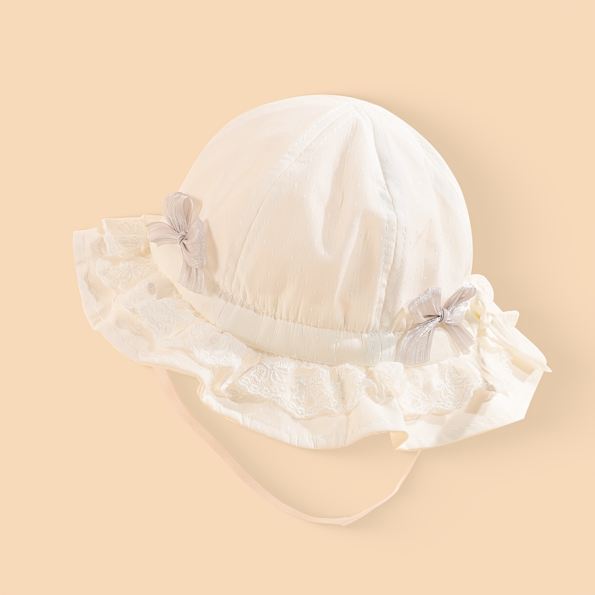 1pc Baby Court Style Bow Sunshade Fisherman Hat, Lace Breathable All-match Sunscreen Hat, Suitable For Girls Spring And Summer Daily Outdoor Play