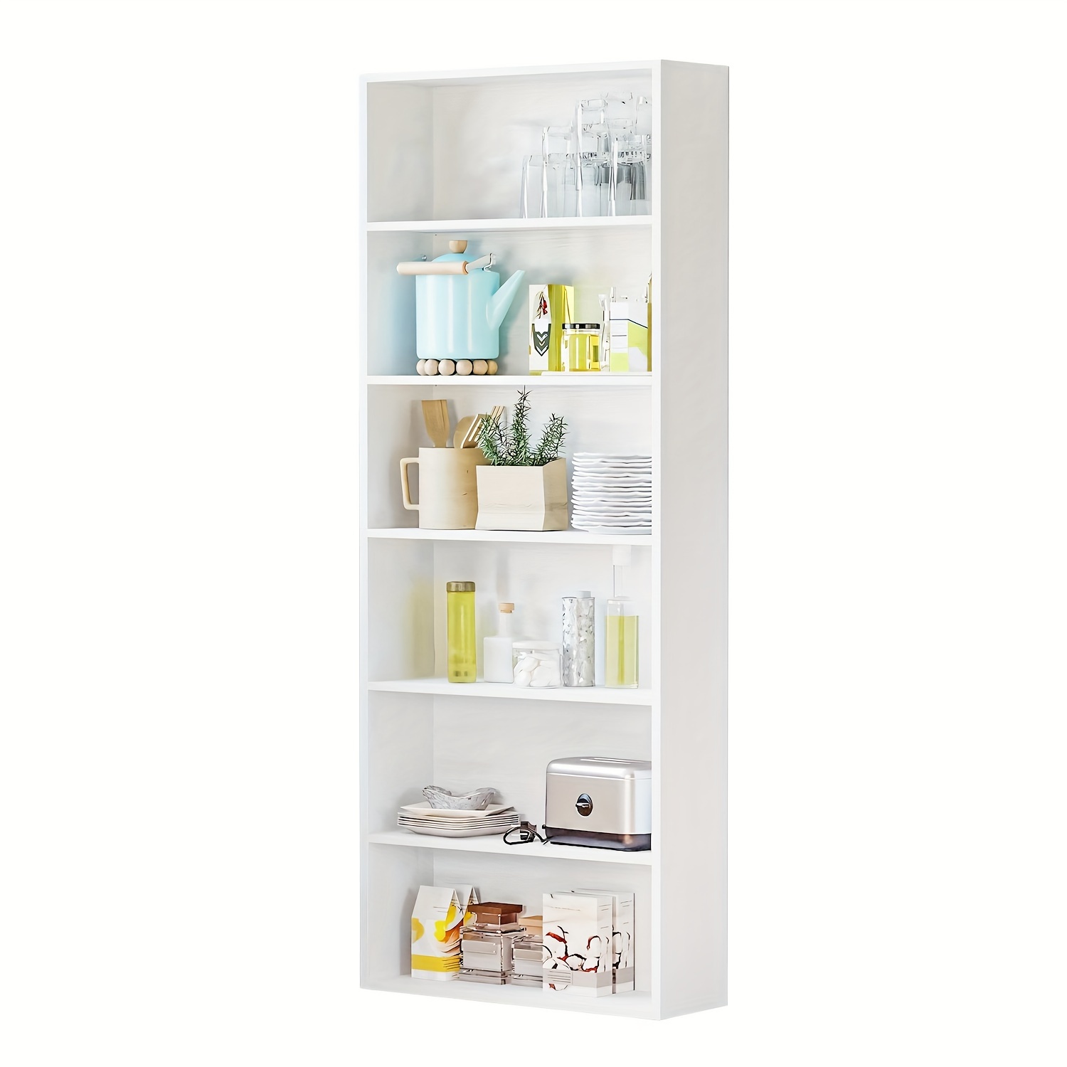 

6-tier Open Shelf Bookcase, White Bookshelf, For Living Room, Bedroom, Home Office, Bathroom, Kitchen Decorative And Storage, Display Books And Other Small Items, Christmas Decoration.