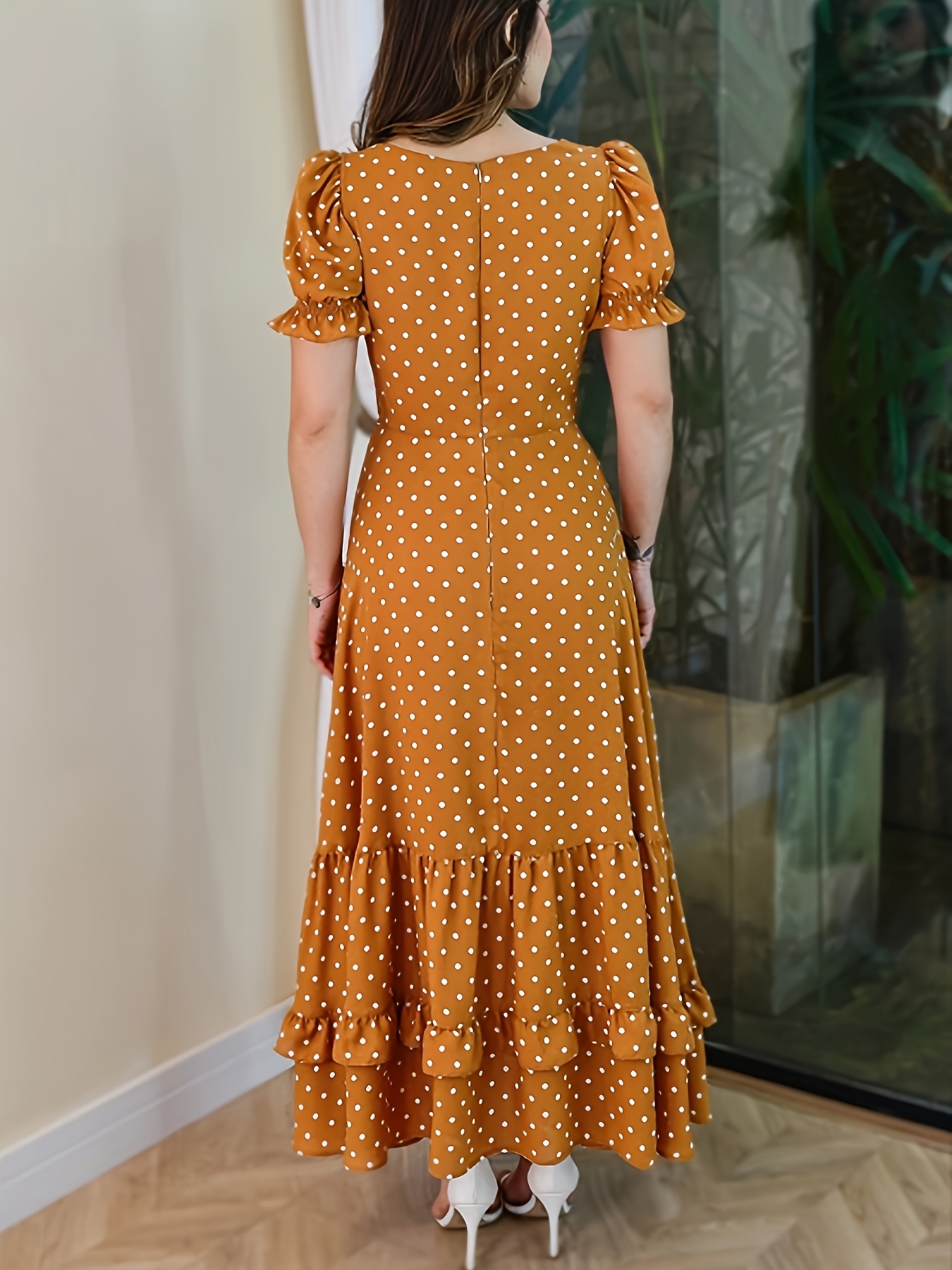 mustard yellow polka dot dress Yellow Polka Dot Cotton Midi Dress with Pockets
