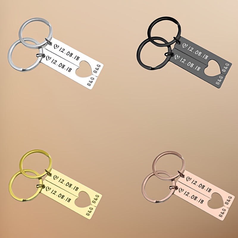 2pcs Custom Engraved Stainless Steel Keychains, Romantic Gift