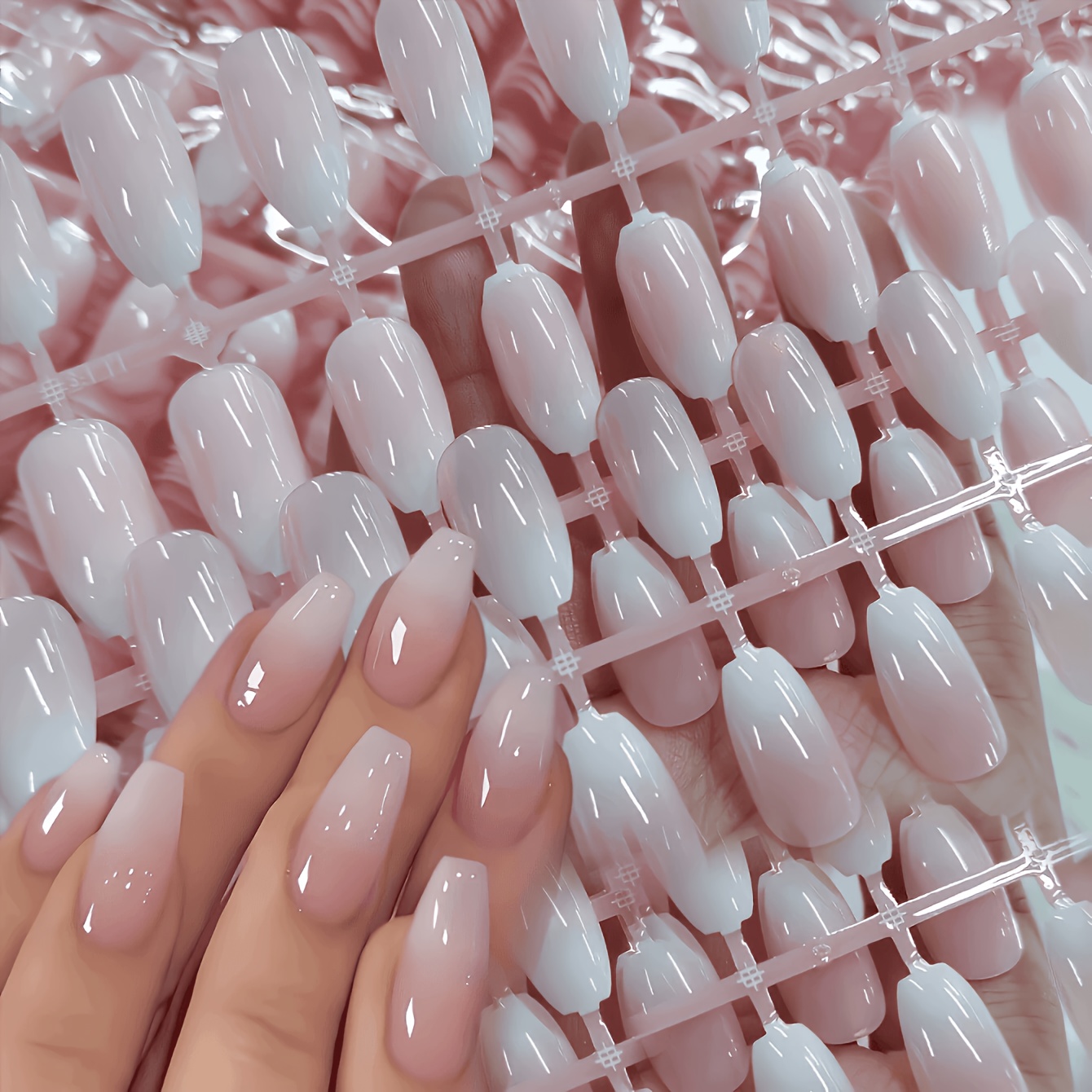 TEMU 109pcs (108 Wearable Nail Pieces And 1pc Packaging Bag) Graduated Long-style Ballet Dance Fake Nails Instantly Enhance Your Look French Set