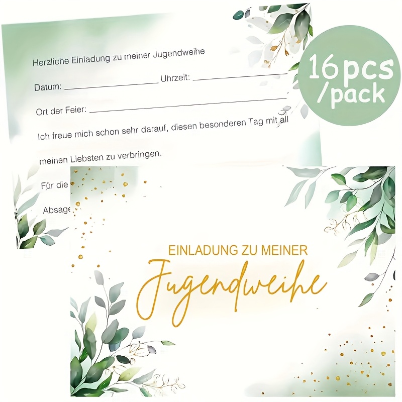 Image of 16pcs/pack Invitation Cards Youth Cards With Eucalyptus Design Elegant Invitations For Teenagers
