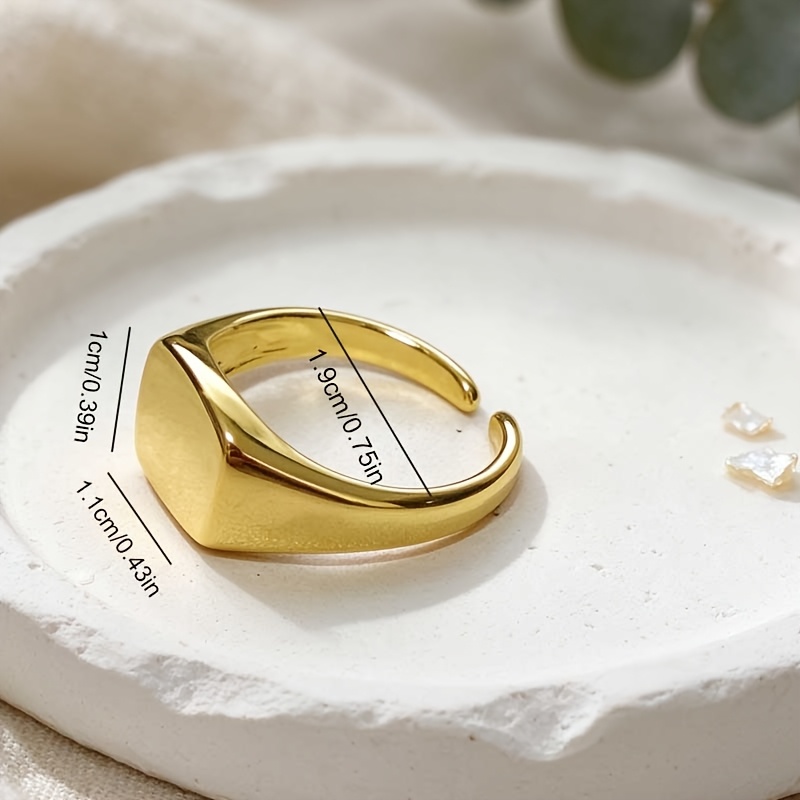 Women's Glossy Tone Square Signet Ring, Minimalist Gift
