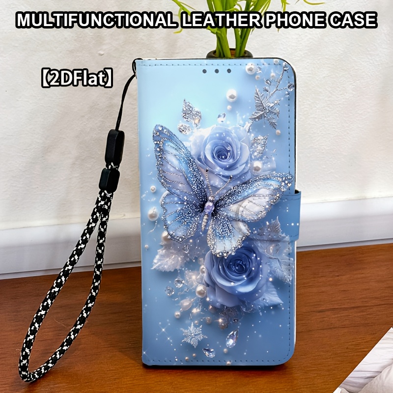 TEMU Phone Case - Blue Rose Pattern Magnetic Closure Full-coverage Anti-drop Phone Case, Suitable For Galaxy A22 5g/a21s/a20s/a17/a16/a15 4g/a14