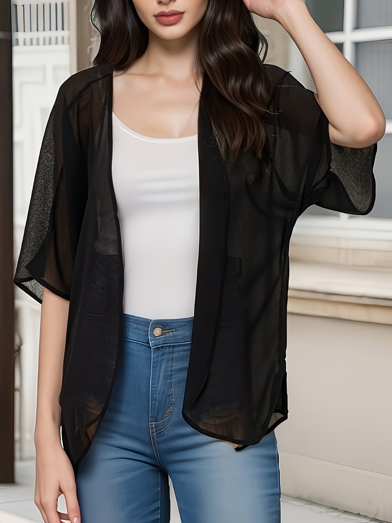Large size Women's casual kimono cardigan smock chiffon material quick-drying fabric can be worn in multiple seasons suitable for a variety of occasions a variety of colors