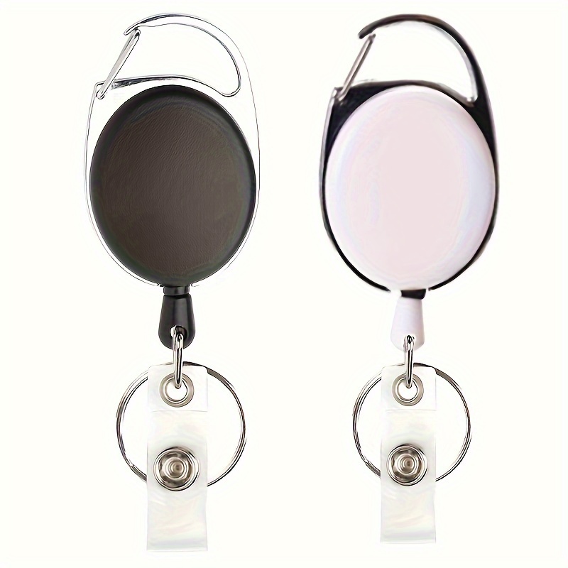 Heavy-Duty Retractable Badge Holder Reels with Carabiner, Badge Clips, ID Clip, Badge Reels, Key Holder with Belt Clip (Black, 2 Pcs)