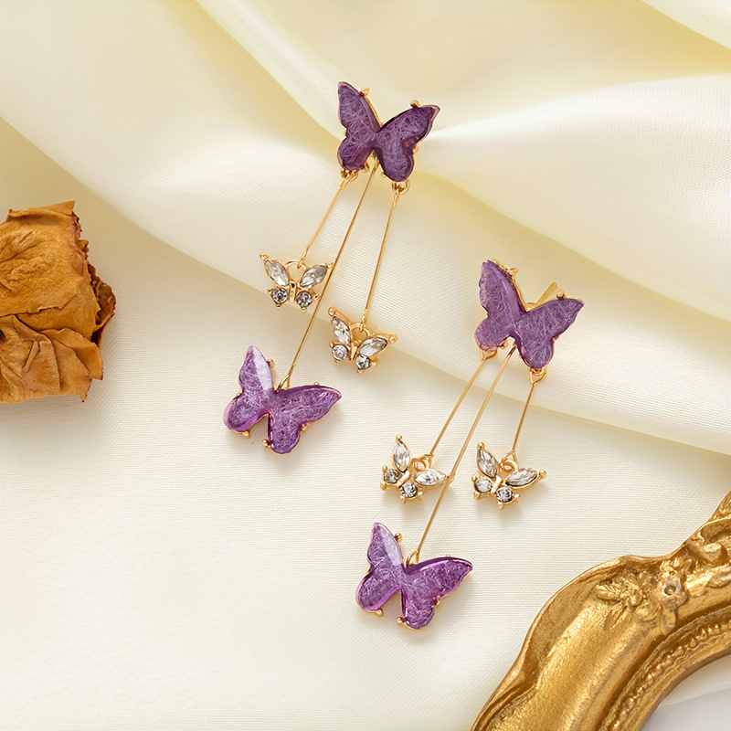 Purple Butterfly Pendant Earrings, Daily Gifting