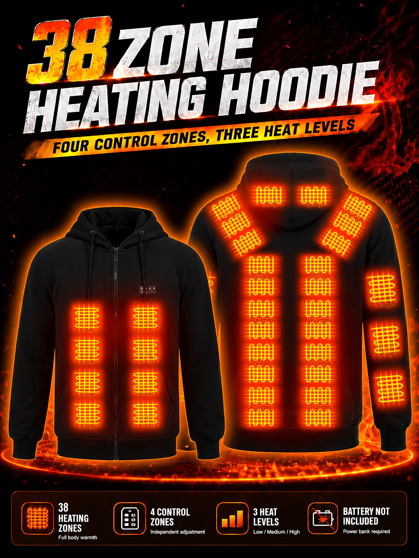 Men's Heated Jacket Vest, Long Sleeve Hooded Jacket