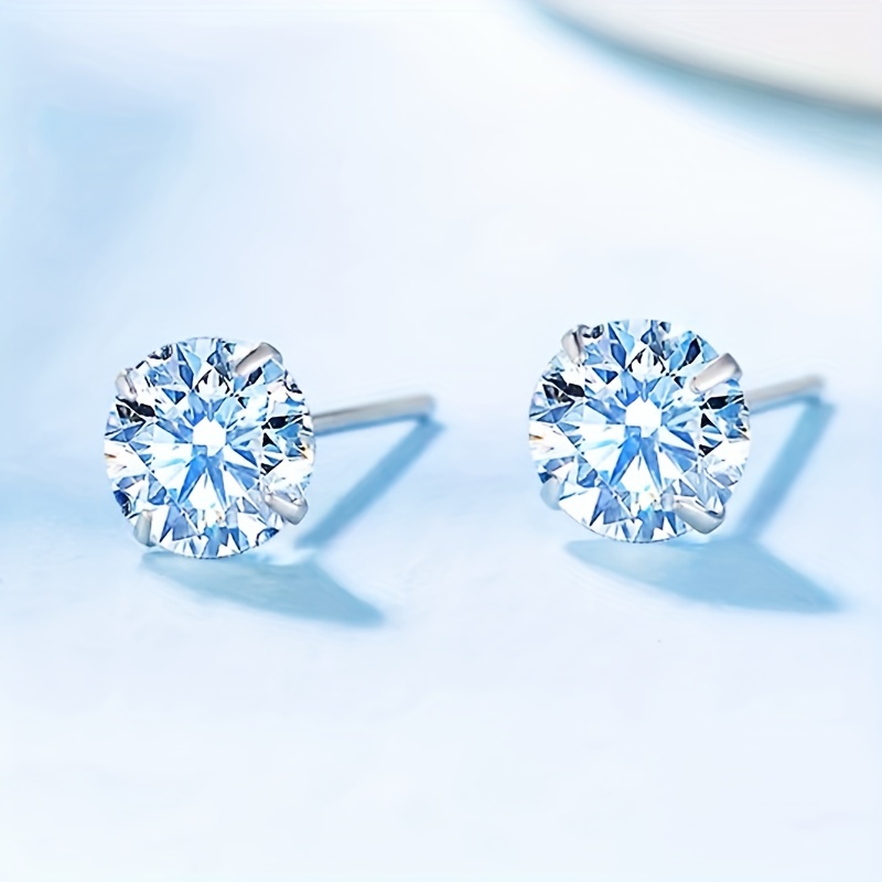 1 Pair Of Exquisite Hypoallergenic Stainless Steel Earrings With Sparkling Synthetic Synthetic Zirconia Studs, Bridal Wedding Accessories For Women, Fashionable Valentine's Day Gift Jewelry