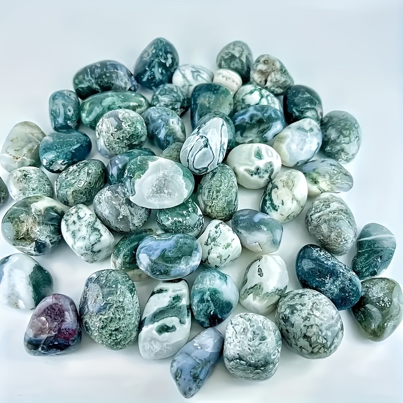 TEMU 60g/180g/300g Polished Moss Agate Tumble Stones - Unique Patterned Decorative Rocks For Aquariums And