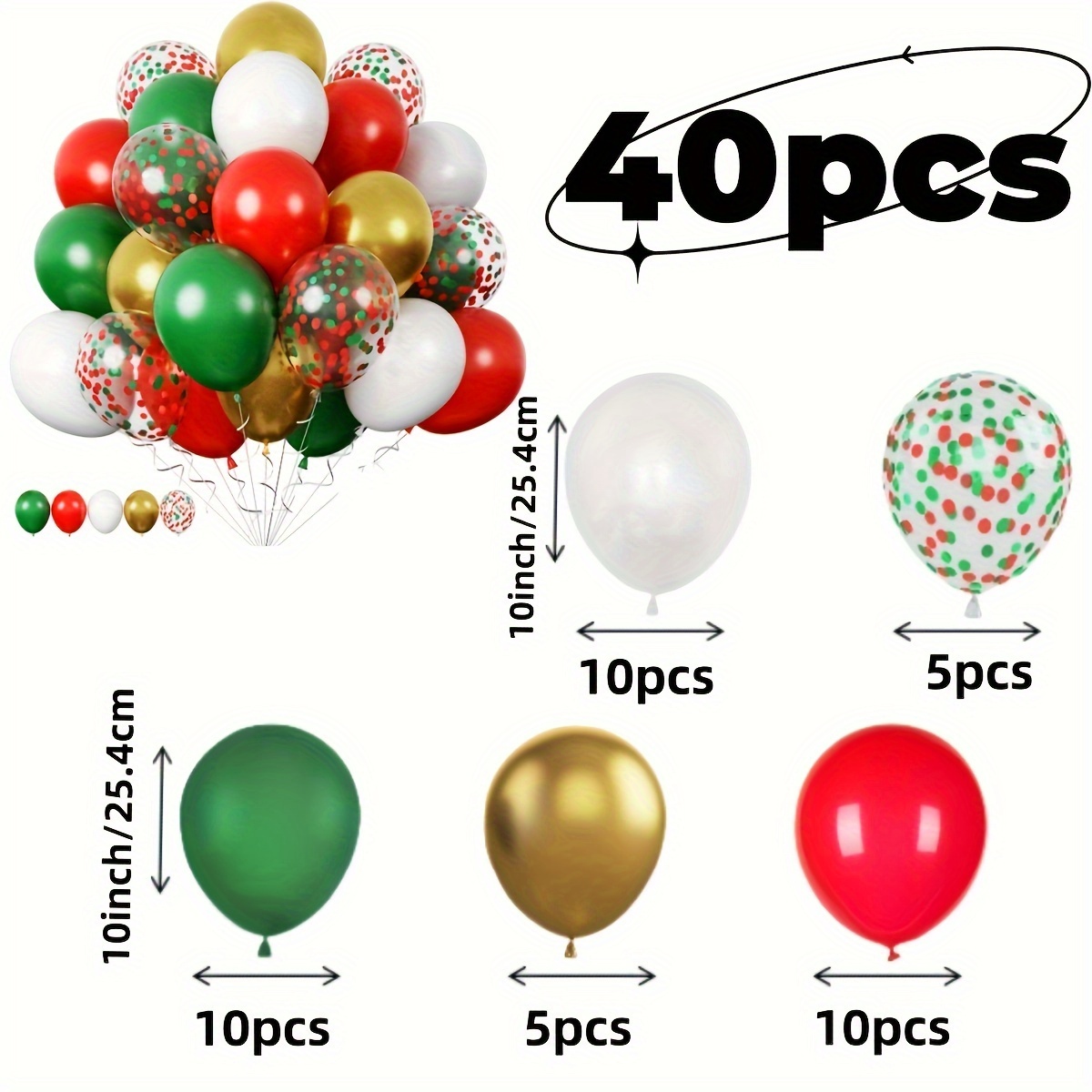 TEMU Lot de 40 ballons de Noël, décorations de Noël pour , An, anniversaires, ballons rouges, verts et , décorations de Noël pour intérieur et