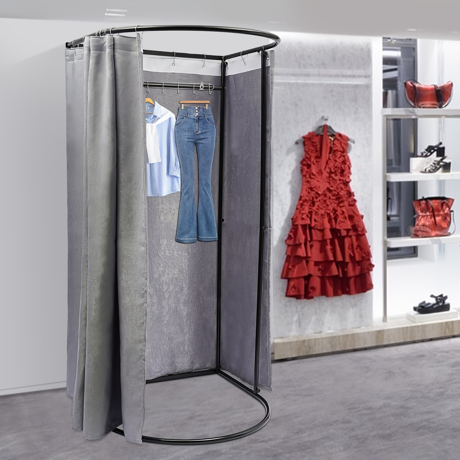 Image of Clothing Store With Shading Curtain, Portable Temporary Mobile Privacy Protection Dressing Room, Foldable Mall Simple Changing Room And Temporary Mobile Room, 200x100x95cm
