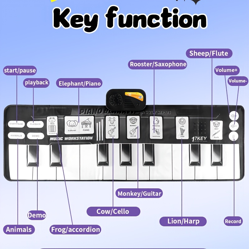 1pc music piano mat toy keyboard floor   adjustable volume   different   6 kinds of instruments switching birthday christmas halloween thanksgiving gift for boys and girls Product details 2