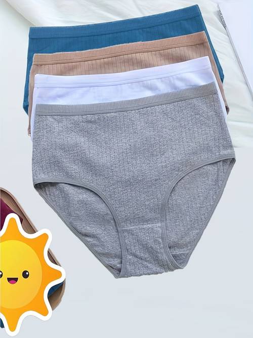 4pcs plus size high waisted panties for women breathable tummy control briefs