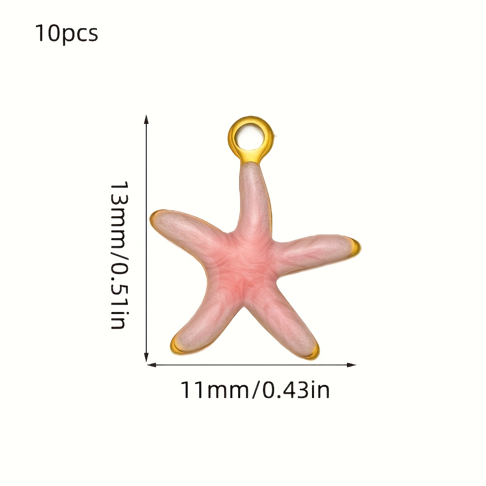 TEMU 10pcs 304 Stainless Steel Starfish & Pendants - Marine-themed Making Supplies, Durable Baked Paint Charms Suitable For Necklace, Bracelet,