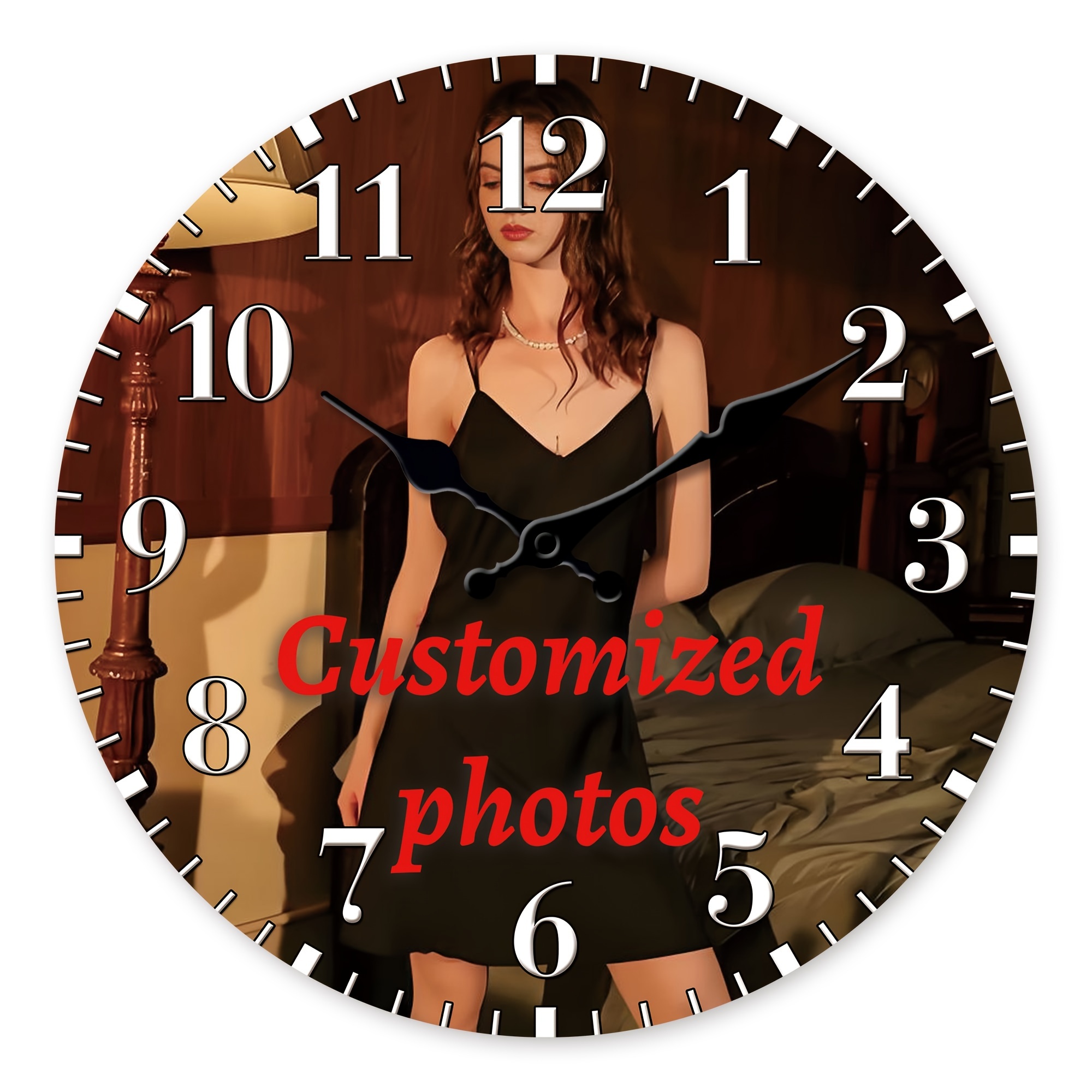 E-shop Personalisierte Foto-Wanduhr 12-16 Zoll - Individuelles Bild-, Leiser Quarzantrieb, Runde Uhr aus Holz/Kunststoff für Zuhause & Büro -