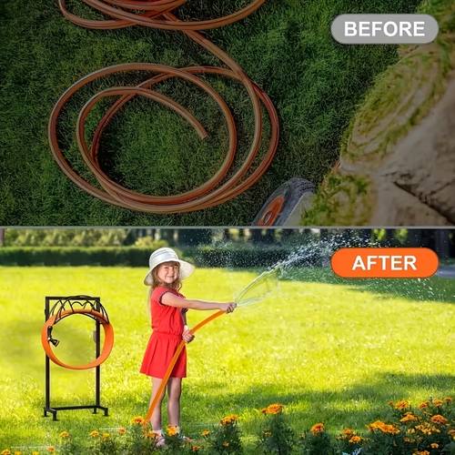 garden hose holder freestanding heavy duty water hose holder for outside metal hose stand with 4 spikes detachable garden hose storage hose black