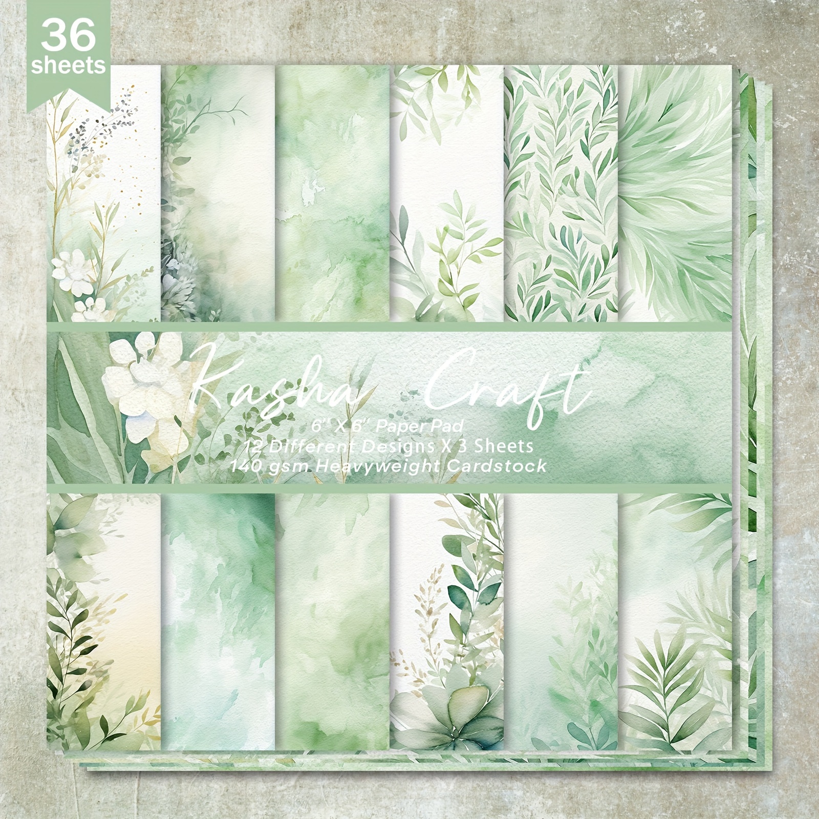 

36-sheet Scrapbooking Paper Pad, Greenery Watercolor Leaves Pattern Background, Heavyweight Cardstock For Bullet Journaling, Collage Art, Greeting Cards, Scrapbook & Crafts, 6"x6" Floral Design Pack