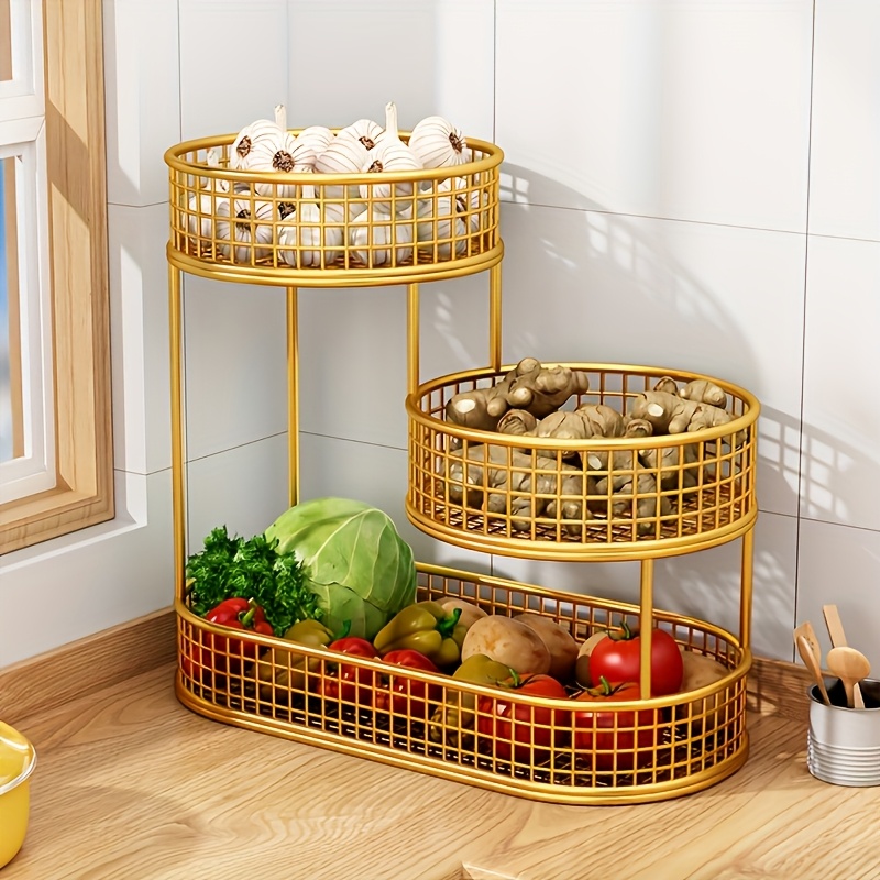 

1pc Elegant Multi-tier Metal Fruit Basket Stand, Large Luxury Snack & Fruit Holder, Food- Storage Organizer For Living Room & Kitchen Coffee Table Decor