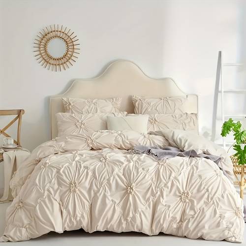 3pcs bohemian stereoscopic flower plain colour quilt cover set 1 duvet cover 2 pillowcase without pillow core bedroom decoration soft breathable large size and increase the size of the bed