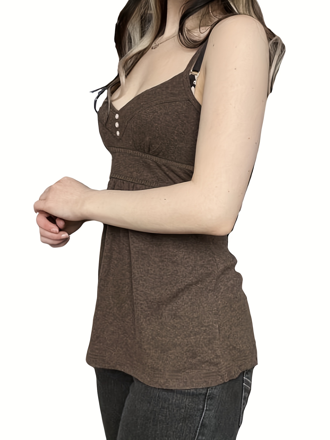 Vintage Y2K-Inspired A-Line Tank Top with Back Tie and Bow Detail  Sleeveless, Ruched Design, Brown, Women'S Fashion, Y2K Fashion|Sleeveless  Top|Back