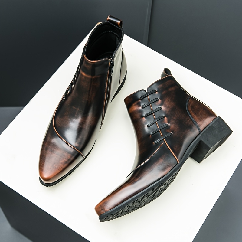 mens shoes pointed toe ankle boots high top zipper slip - Temu