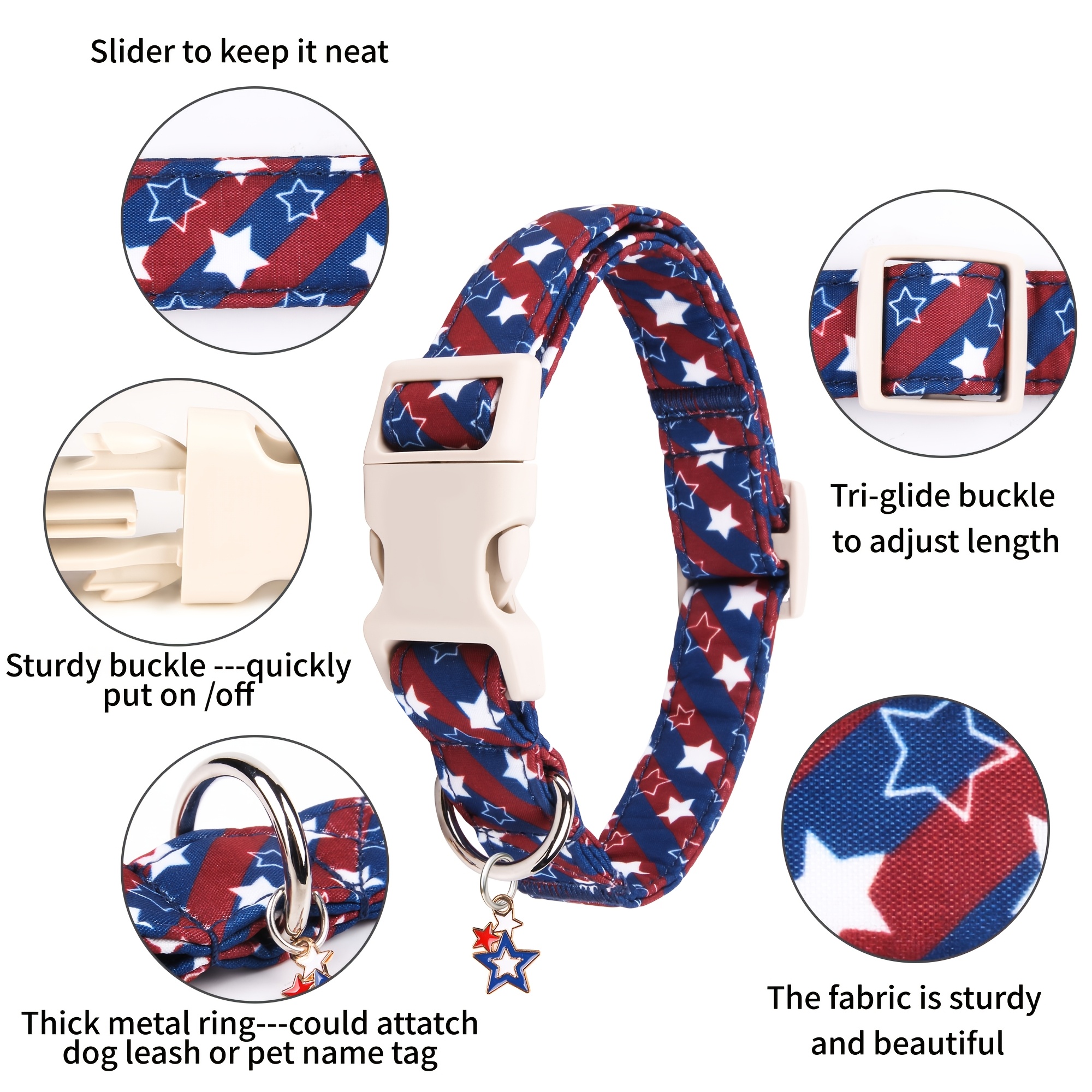 TEMU 1pc Adjustable Dog Collar, Pet Collar Release Plastic , Adorable Star Pendant, For Small Medium Large Dogs Boys Girls Puppies, Star Printed