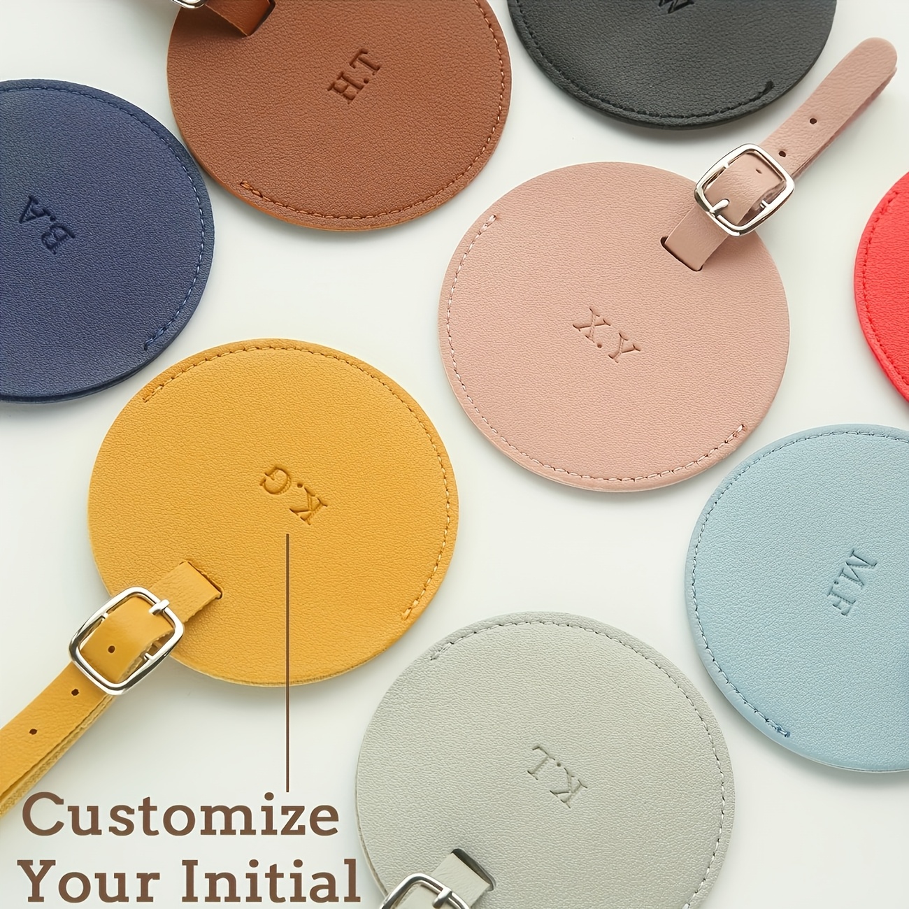 Personalized Round Luggage Tag with Initial, Custom Travel Accessory