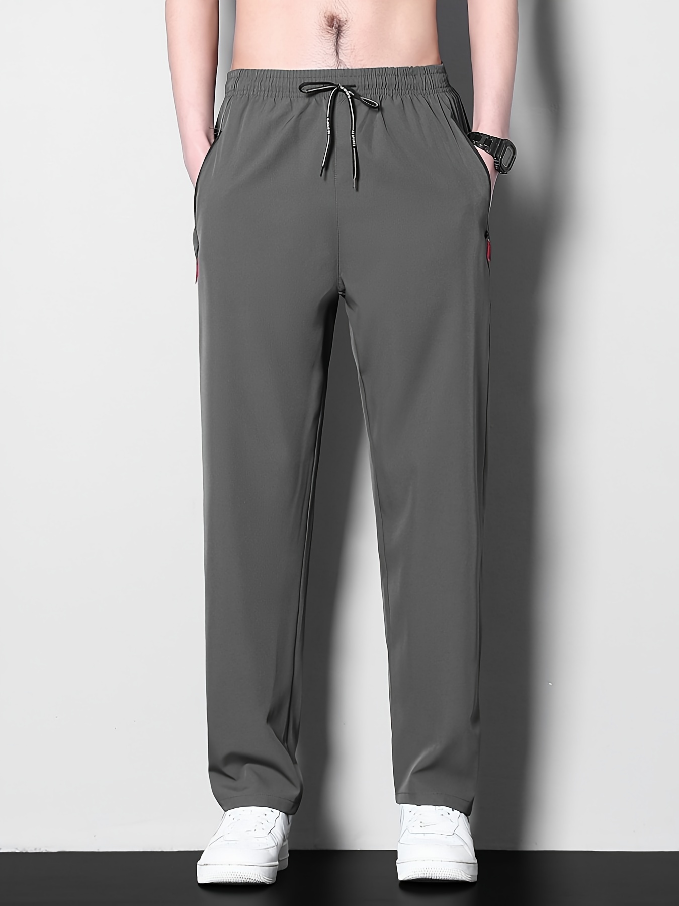 Men's Plus Size Casual Pants - Lightweight, Quick-Dry, Breathable Sports & Fitness Trousers, Black Polyester, Machine Washable, Plus Size Pants, PLUS SIZE