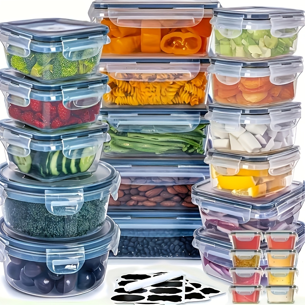 48pcs   storage container set of high quality sealed design bpa free easy to   lid stackable microwave safe including 24 containers 24 lids free labels and kitchen storage marker pen
