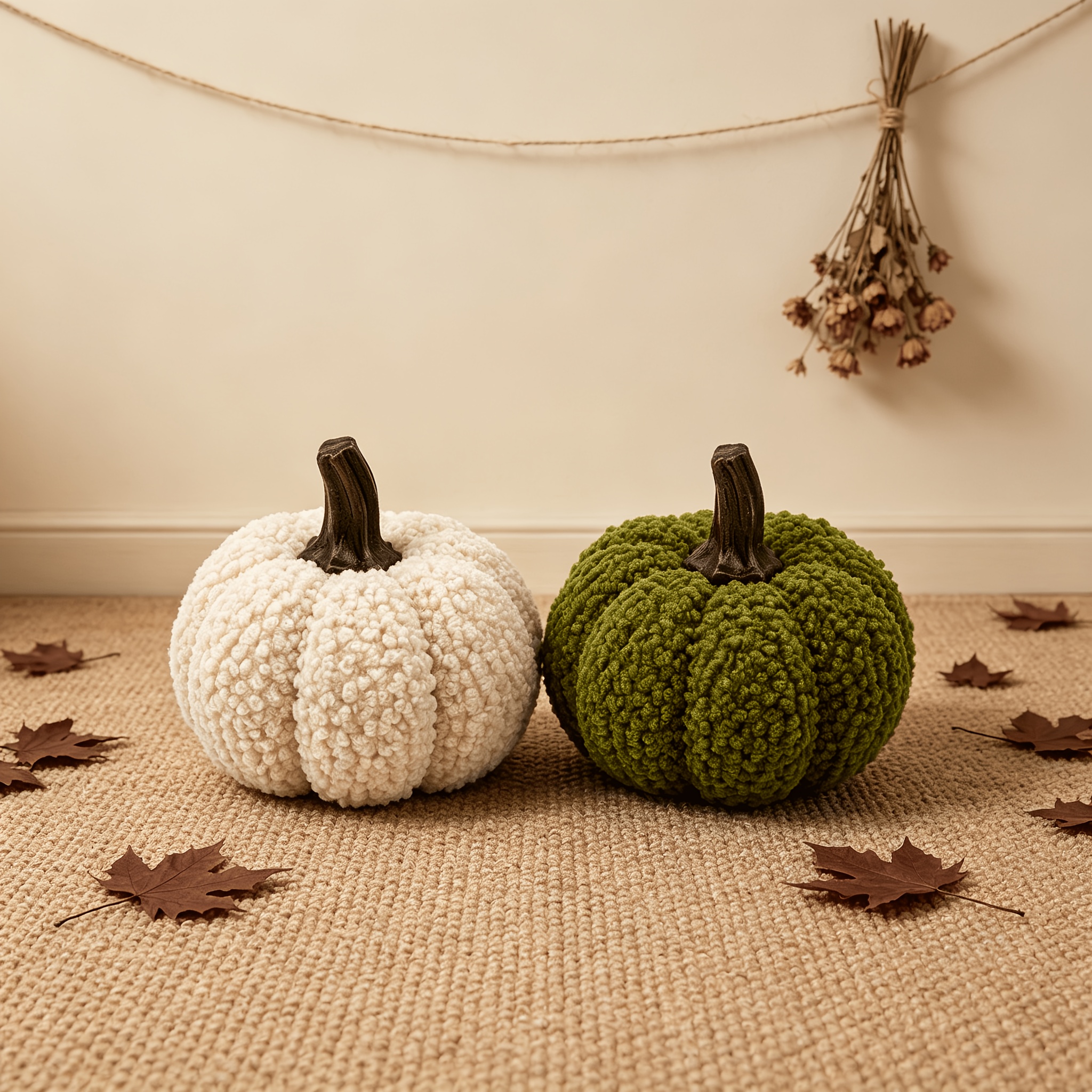 TEMU Set van twee - Witte + Groene Pompoen Teddy Pluche Mini-ornamenten - Unieke Pompoendecoraties met Halloween-thema, Geschikt als Cadeaus voor