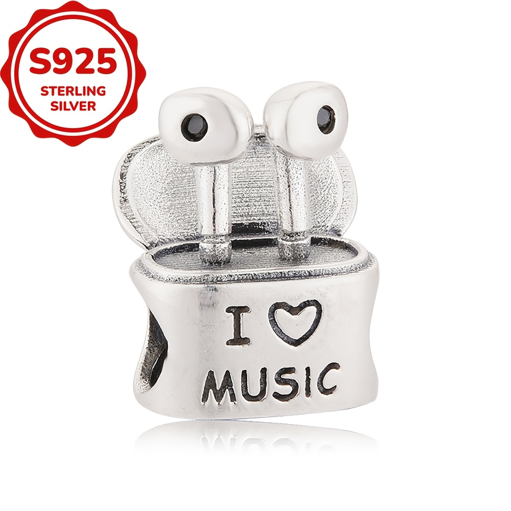 TEMU 1pc 925 Sterling Silvery Headset Design Bracelet Or Necklace Charms Beads Making Birthday Or Holiday Gifts