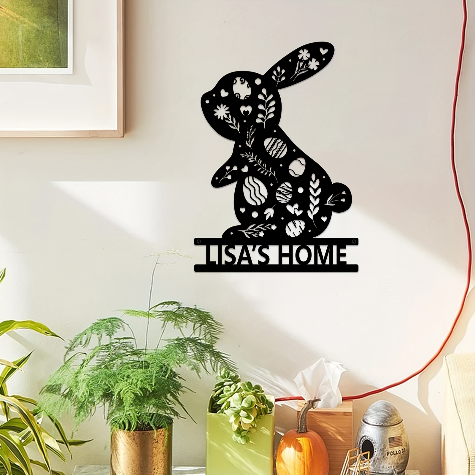 

1pc, Personalized Metal Bunny Wall Decor, Custom Name Rabbit & Floral Art, Indoor/outdoor Living Room Bedroom Decor, Unique Joyful Home Rabbit Wall Art, Vintage Style