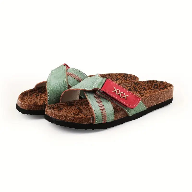 1 pair womens casual beach slides solid color open toe slip on sandals with split upper split leather lining and eva tpr flat sole comfortable and non slip summer footwear Product details 4