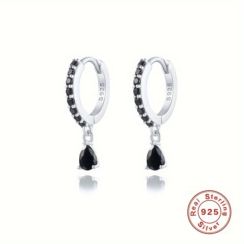 

Elegant Black Zirconia Dangle Earrings - Hypoallergenic S925 Silvery, Weddings & Casual Wear