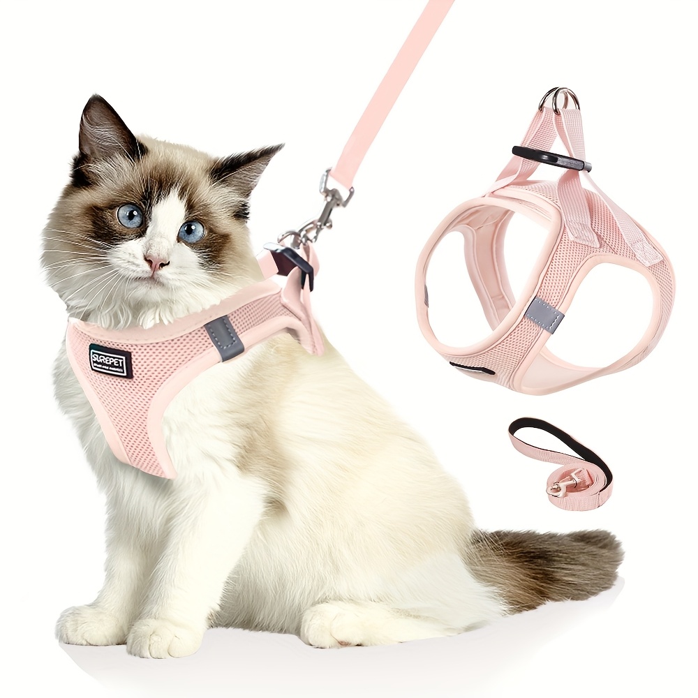 TEMU Cat Harness And Leash Set, Suitable For Walking, Anti-escape, Adjustable Soft Cat Vest, With Reflective Strips, Suitable For Cats, Comfortable