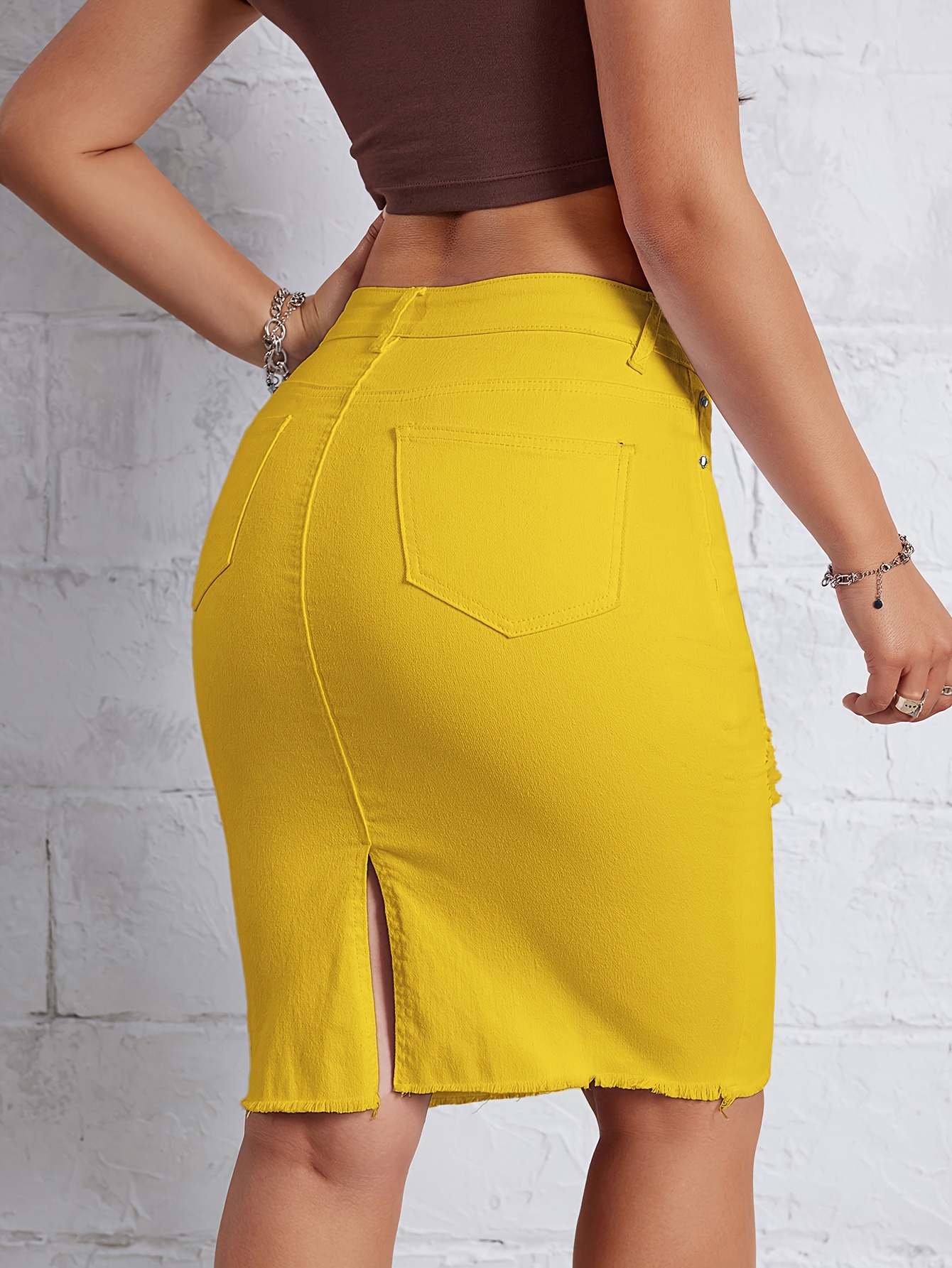 solid color ripped hem hot bodycon fit denim skirt Temu Philippines