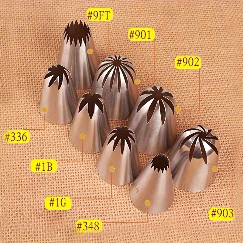 

Large Flower Decorating Nozzle 8pcs Set For Cookie Puff Cupcakes Cake Decorating Nozzle 336#1b#1g#348#9ft#901#902#903#