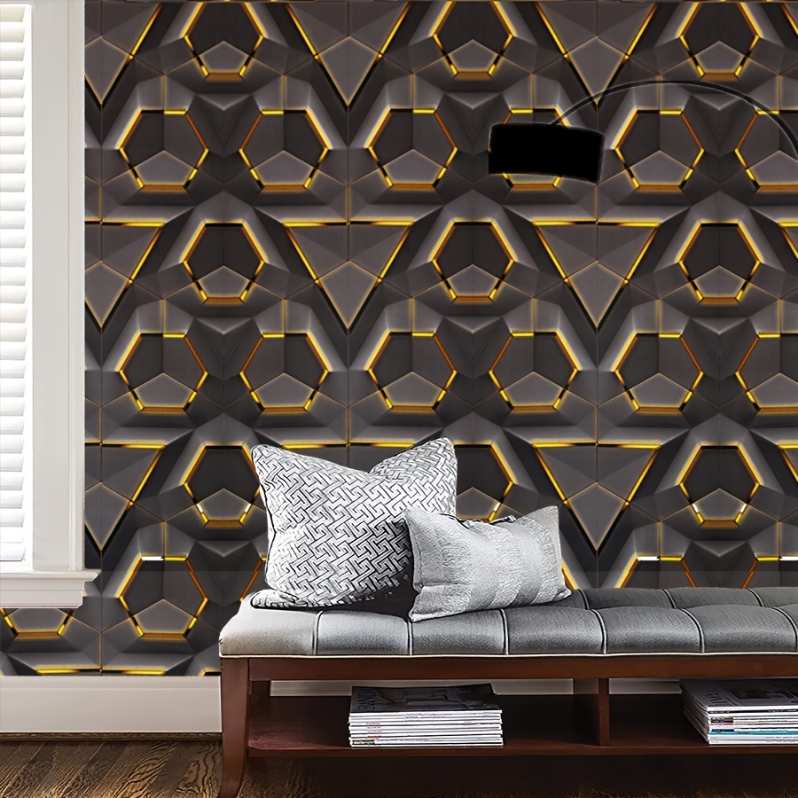 1 Roll of Exquisite 3D Black and Golden Diamond Wallpaper - Easy to Stick, Removable, Self-Adhesive Wallpaper for Kitchens, Bedrooms, Bathrooms, Home and Commercial DIY Decor, Vinyl Material, Random Match Pattern, Commercial Decoration | Diamond Pattern | Peel and Stick Installatio