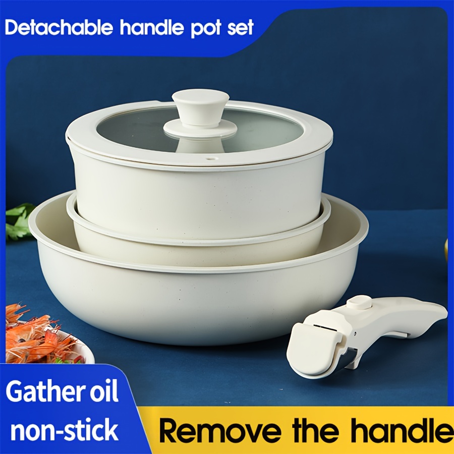 aluminum non stick cookware set multi purpose detachable handle pot and pan set versatile     steam pots with ceramic coating for induction cooktops details 3