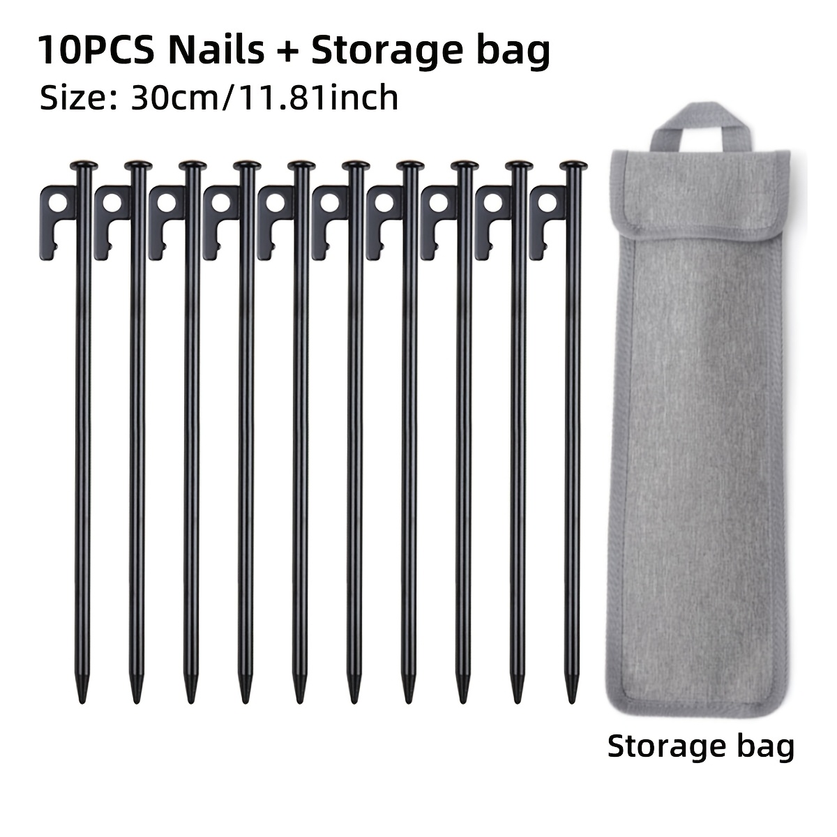 Image of 10pcs Heavy-duty Ground Nails Set - Windproof Fixed Nails For Canopy And Tent, With A Storage Bag, Perfect For Outdoor Camping, Hiking And Beach Trips