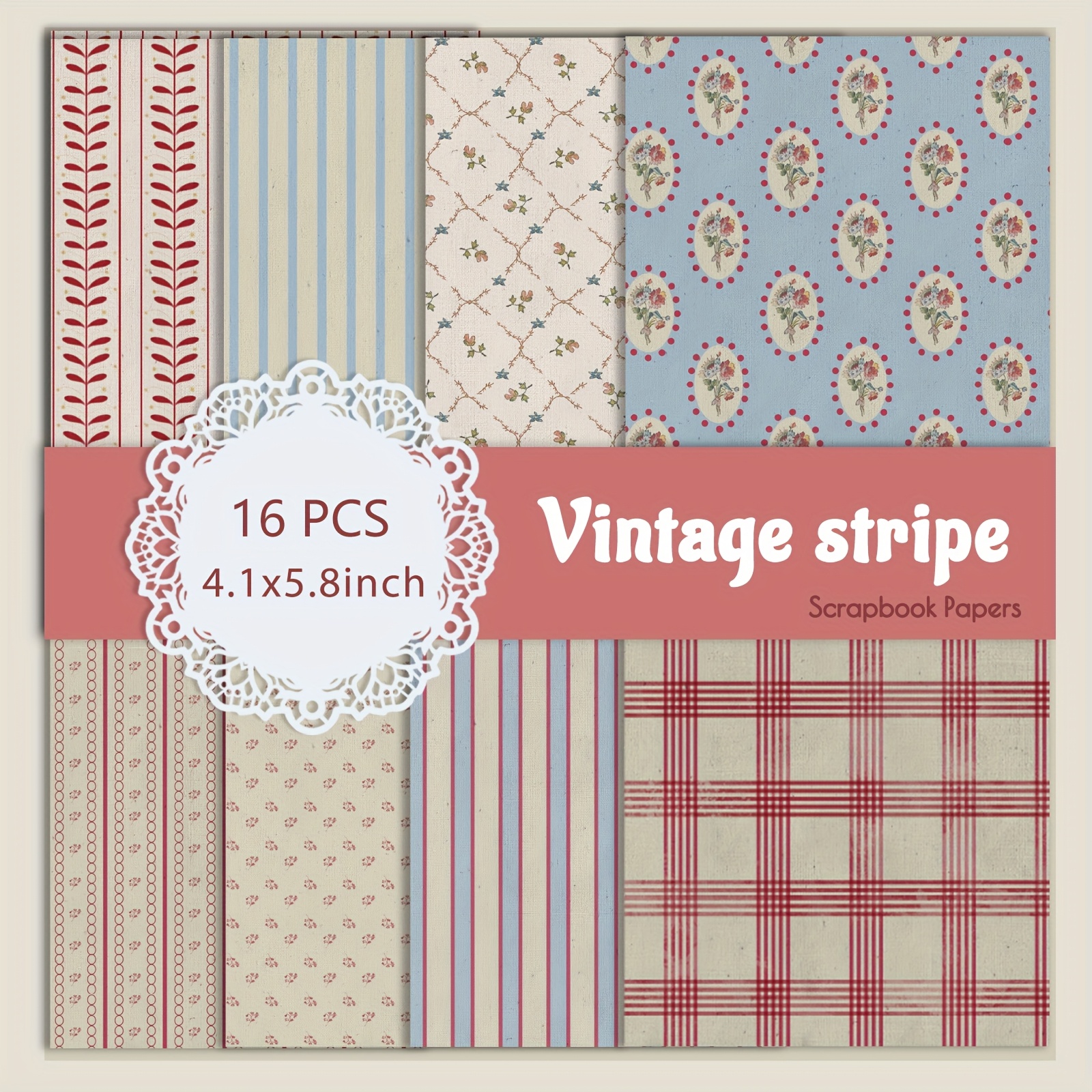 Image of 16pcs Vintage Stripe Paper, Scrapbooking Supplies, Craft Paper, Junk Journal Paper, Decoupage Paper For Journal, Card Making, Art Crafts Collages