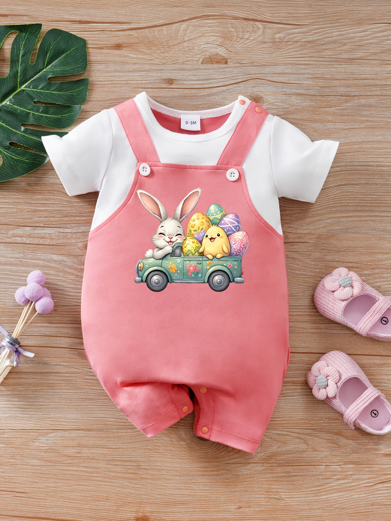 2pcs easter bunny egg design baby romper set soft knit short