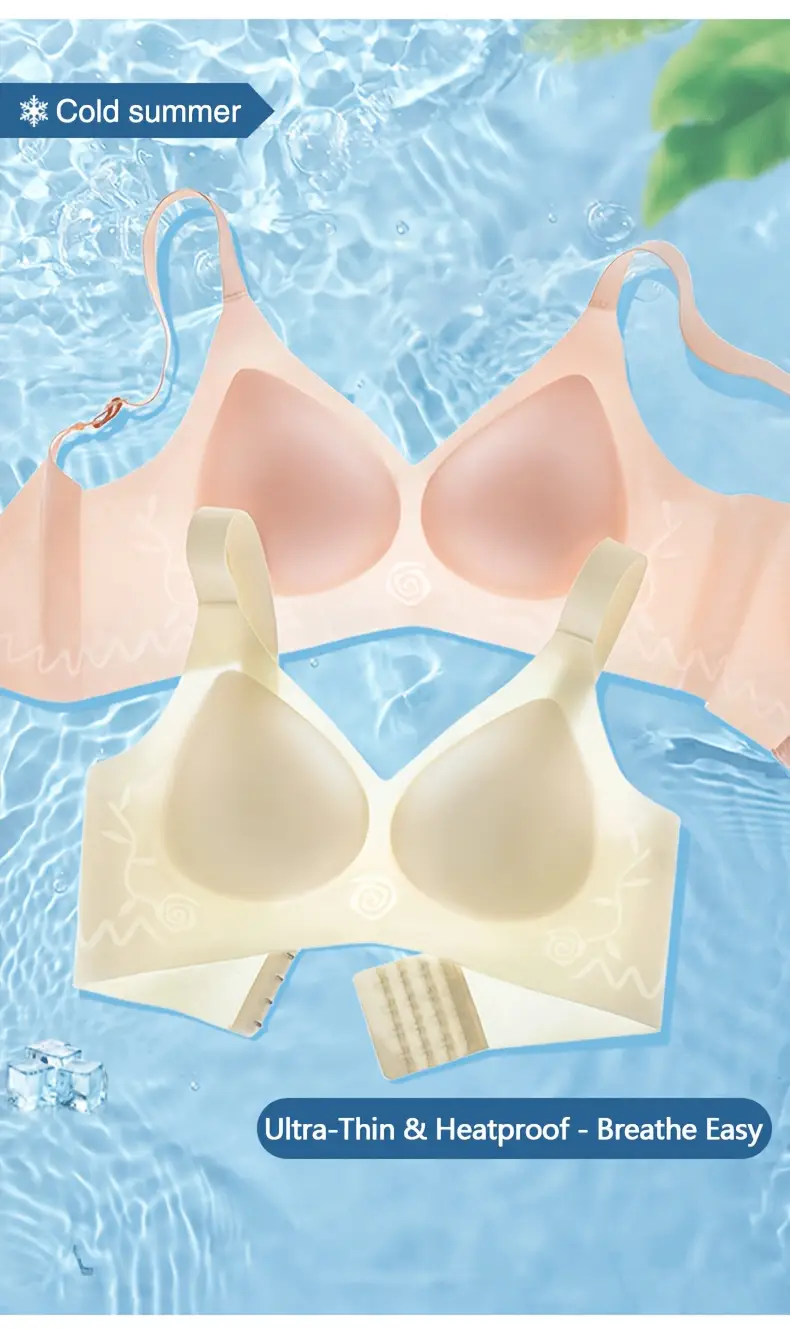 4pcs womens bras seamless wire free push up with bunny ear design anti sagging full coverage soft ice silky fiber fabric non removable padded cups elegant everyday black beige light green white lingerie smooth texture bra Product details 2