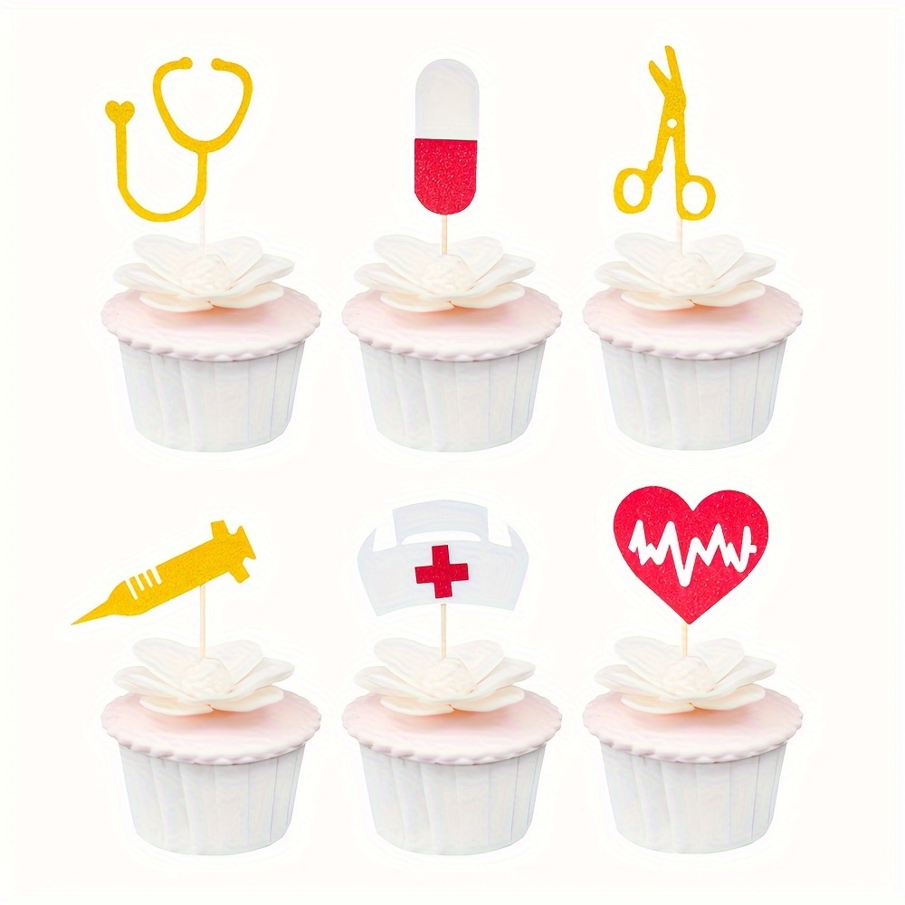 Image of 12pcs Nursing Cupcake Toppers Nurse Graduation Cupcake Picks Glitter Medical Rn Themed Cake Picks Nursing Themed Party Decorations Supplies