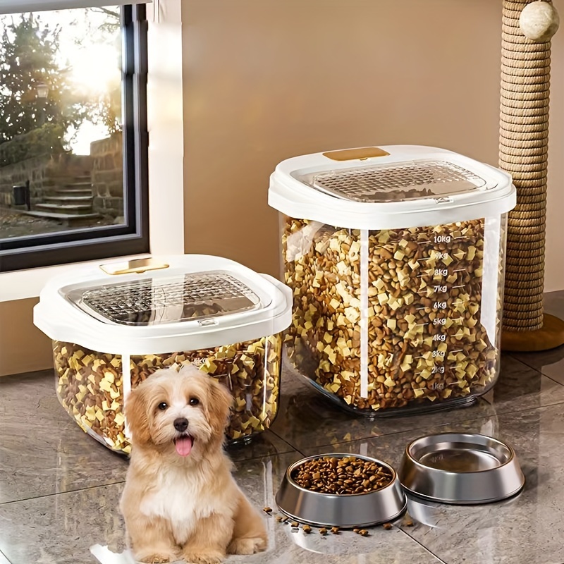 

1pc Airtight Pet Food Storage Container - Clear Plastic, Square Sealable Bin For With Measuring Cup - Indoor Use, Dog Food Storage