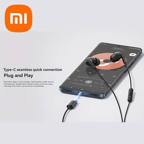 écouteurs filaires xiaomi type-c, son hifi numérique, écouteurs -auriculaires avec micro et du volume, réduction du bruit pour appels clairs, avec les smartphones , noir