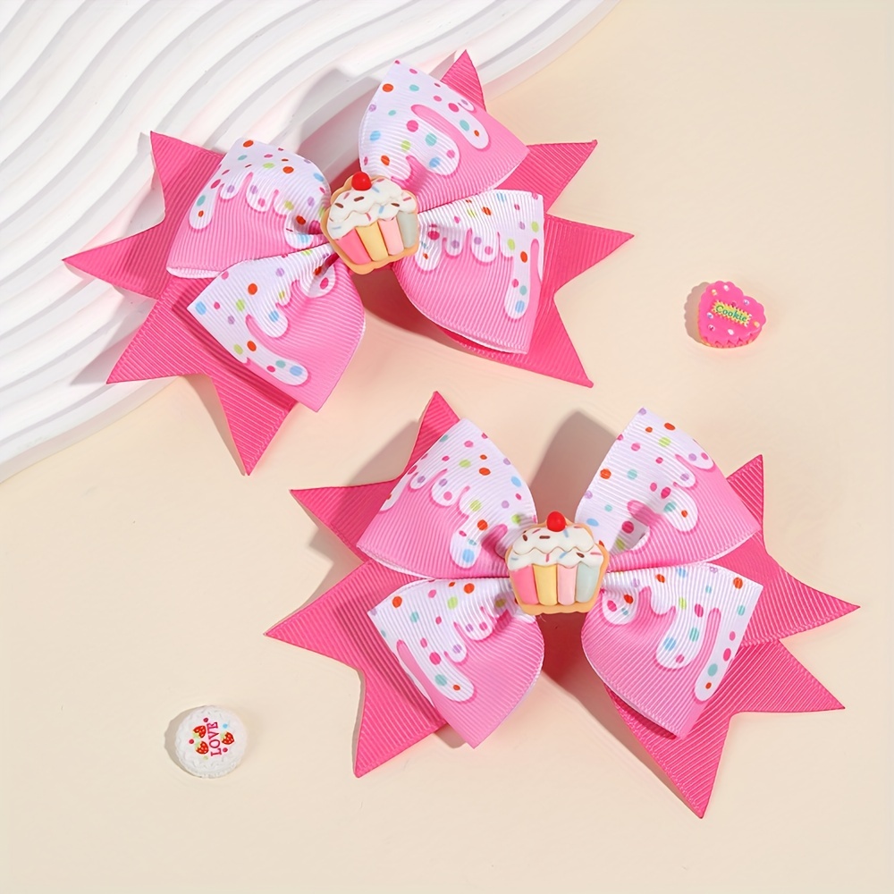 

2 Pcs Ice Cream Style Hair Bow Clips For Girls - Cute Ice Cream Decor Bow Hairpins, Ribbon Bow Hair Barrettes, Perfect For Gifts - Seasonal, Youthful, And Durable