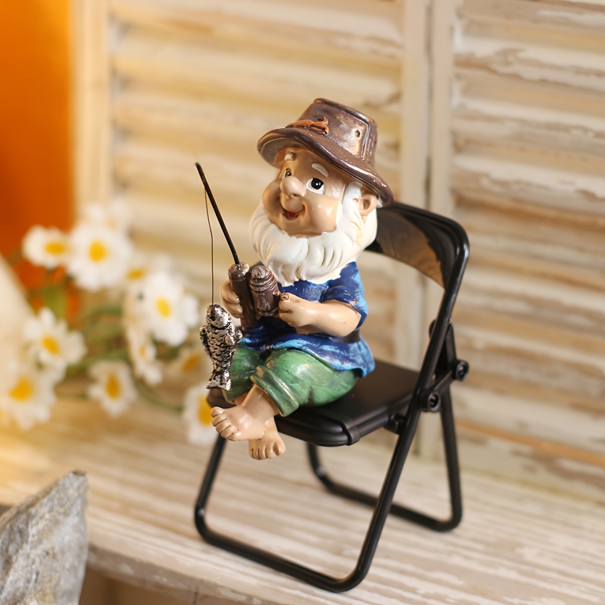 TEMU 2pcs Old For Man Sitting On Chair, Fun Folding Chair, Outdoor Garden Decoration Bonsai Statue, Home Desktop Decoration, Creative Gifts, Resin