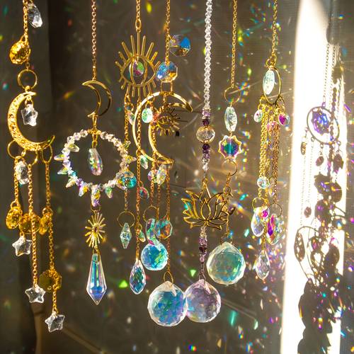 7pcs ornate catcher set golden glass prism window hangings for home party wedding decor featherless energy ideal for christmas halloween easter hanukkah thanksgiving